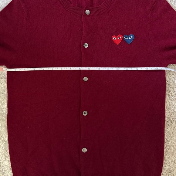 Comme des Garçons double heart burgundy red cardigan, size L, fits smaller - Picture 9 of 13